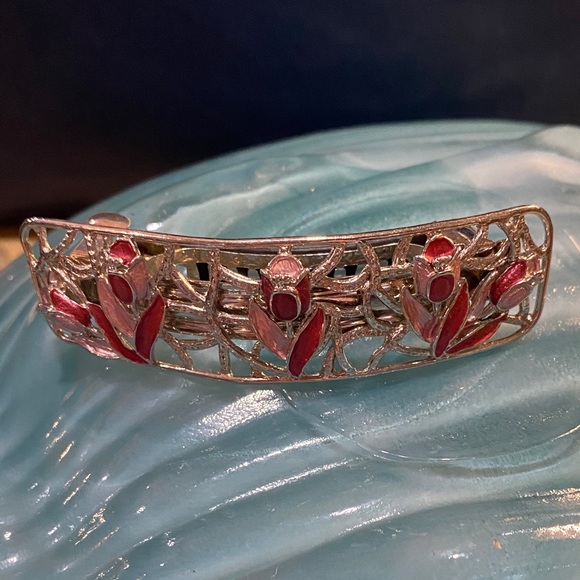 Enamel Painted Tulips Retangle 4 inch Barrette - Picture 2 of 5